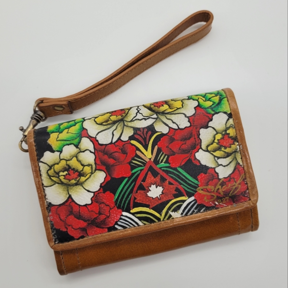 SHARIF | Artistic Expressions leather hand painted maple leaf floral wallet